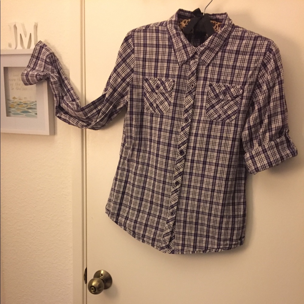 Empyre Plaid Purple button down shirt long sleeve